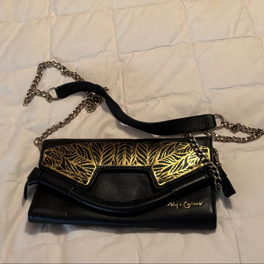 Foley + Corinna Black Crossbody with Gold Leaf Accent